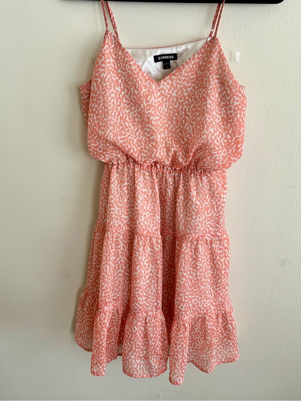 Express Coral and White Printed V-Neck Dress